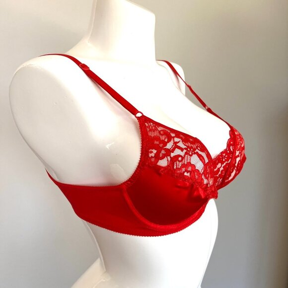 Vintage Christian Dior Satin & Lace Underwire Red Bra 36B - Picture 4 of 12